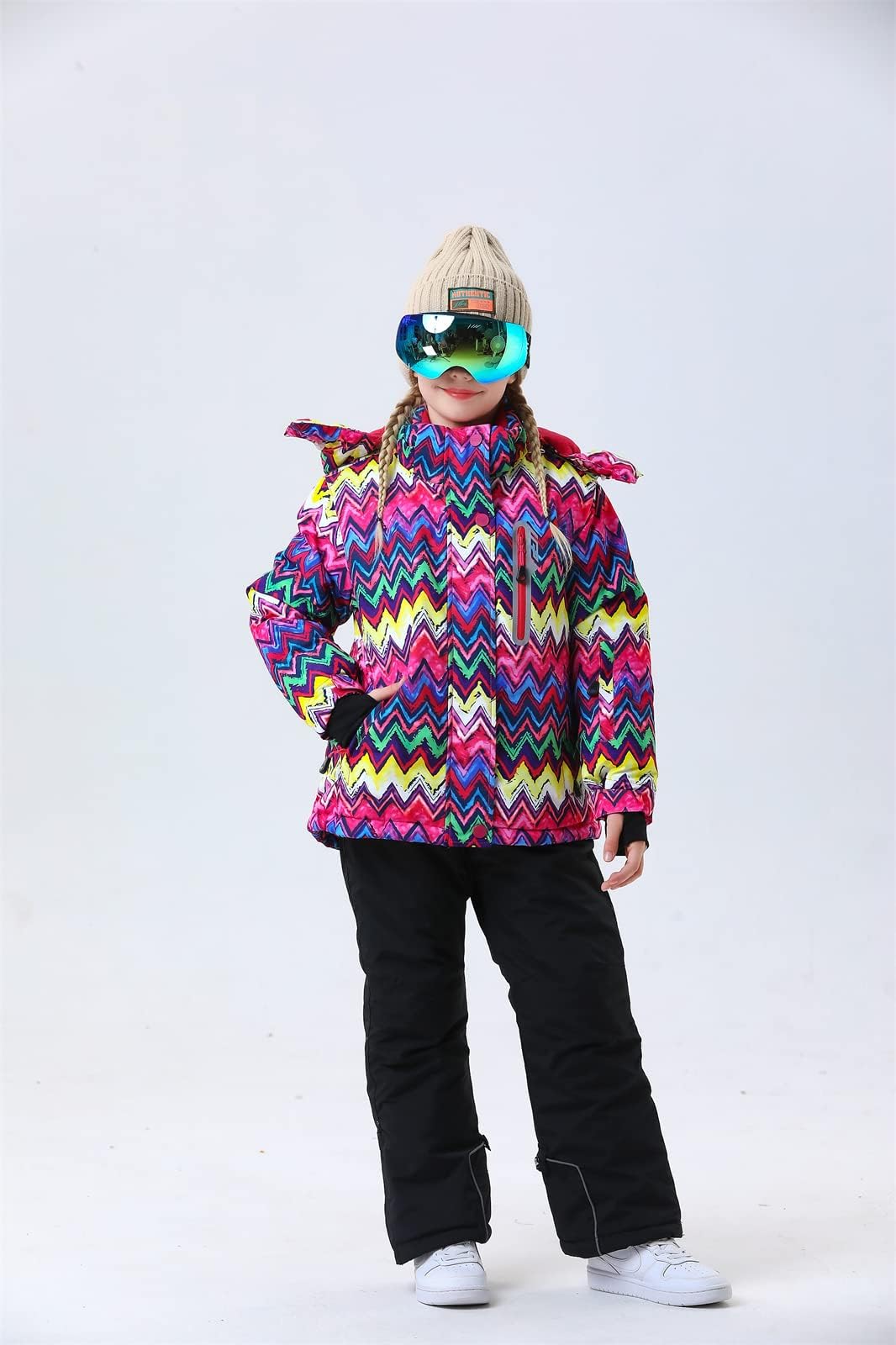 Kid's Snow Bib Pants Winter Waterproof Windproof Ski Pants Insulated Snowboard Overalls for Boys Girls(Black,14)