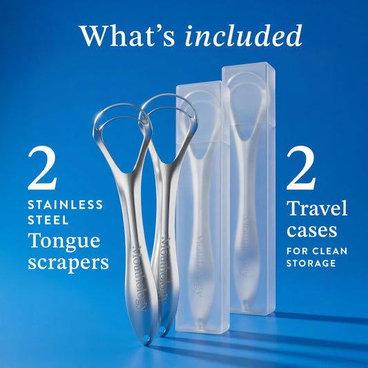 Mouthology Tongue Scraper for Adults – Stainless Steel Tongue Cleaner with Travel Case