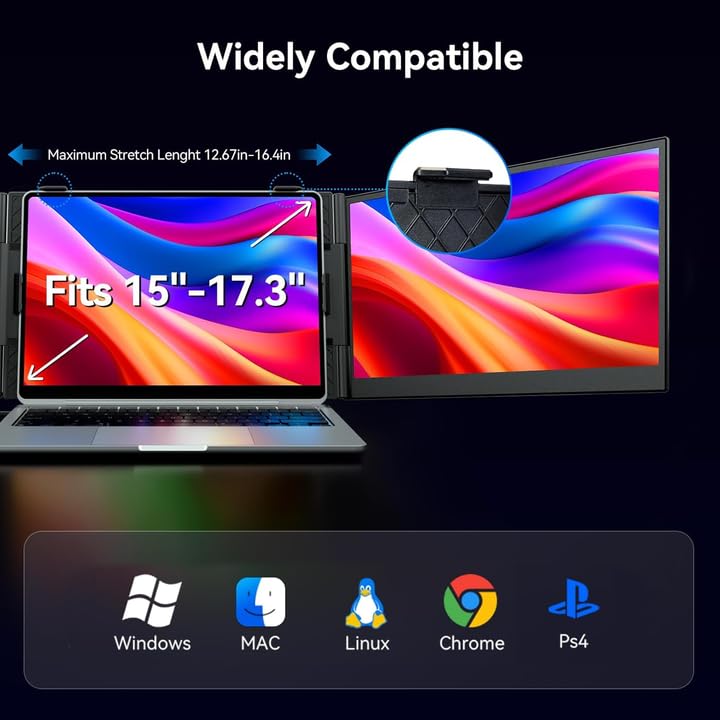 ROYY 14"/15.6"/16" Laptop Screen Extender, 1080P FHD IPS/2.5K Portable Monitor