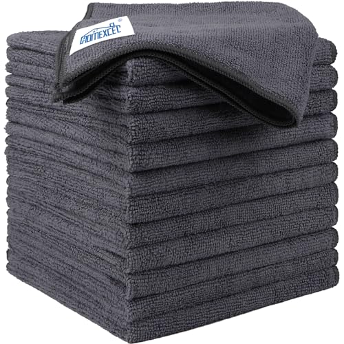 HOMEXCEL Microfiber Cleaning Cloth 12 Pack, 12.5 x 12.5 inch Microfiber Towels for Cars, Ultra Absorbent Car Washing Cloth, Lint Free Streak Free Cleaning Rags for Car, Kitchen, and Window (Grey)