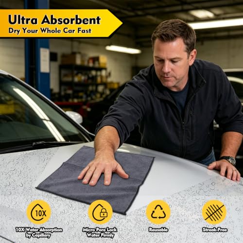 HOMEXCEL Microfiber Cleaning Cloth 12 Pack, 12.5 x 12.5 inch Microfiber Towels for Cars, Ultra Absorbent Car Washing Cloth, Lint Free Streak Free Cleaning Rags for Car, Kitchen, and Window (Grey)