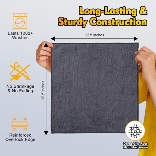 HOMEXCEL Microfiber Cleaning Cloth 12 Pack, 12.5 x 12.5 inch Microfiber Towels for Cars, Ultra Absorbent Car Washing Cloth, Lint Free Streak Free Cleaning Rags for Car, Kitchen, and Window (Grey)