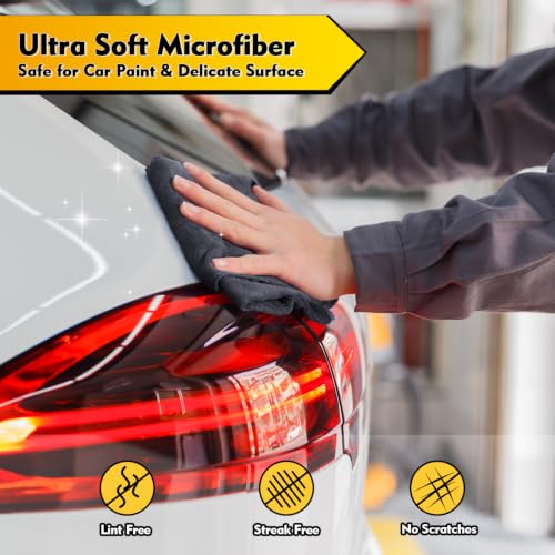 HOMEXCEL Microfiber Cleaning Cloth 12 Pack, 12.5 x 12.5 inch Microfiber Towels for Cars, Ultra Absorbent Car Washing Cloth, Lint Free Streak Free Cleaning Rags for Car, Kitchen, and Window (Grey)