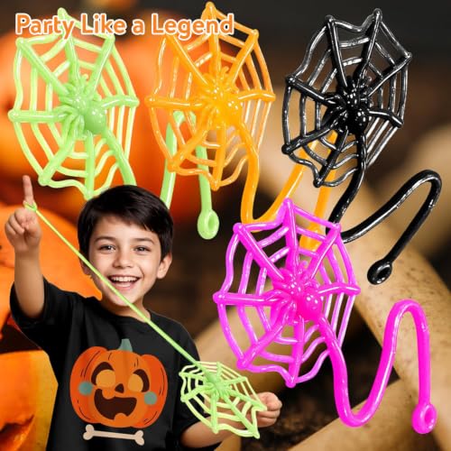 24Pcs Sticky Spider Web Party Favors Pack, 7.5 inches in Total Length, Halloween Party Favors, Gifts For Birthday, Goodie Bag Classroom Prizes, 4 colors