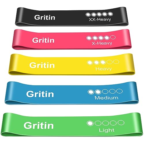 Gritin Resistance Bands, Set of 5 Skin-Friendly Resistance Exercise Bands