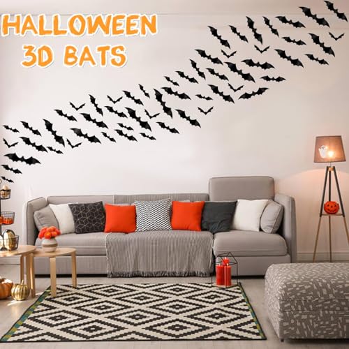 3D Bat Wall Decor Stickers | 120 Pc Waterproof Halloween Decoration Kit