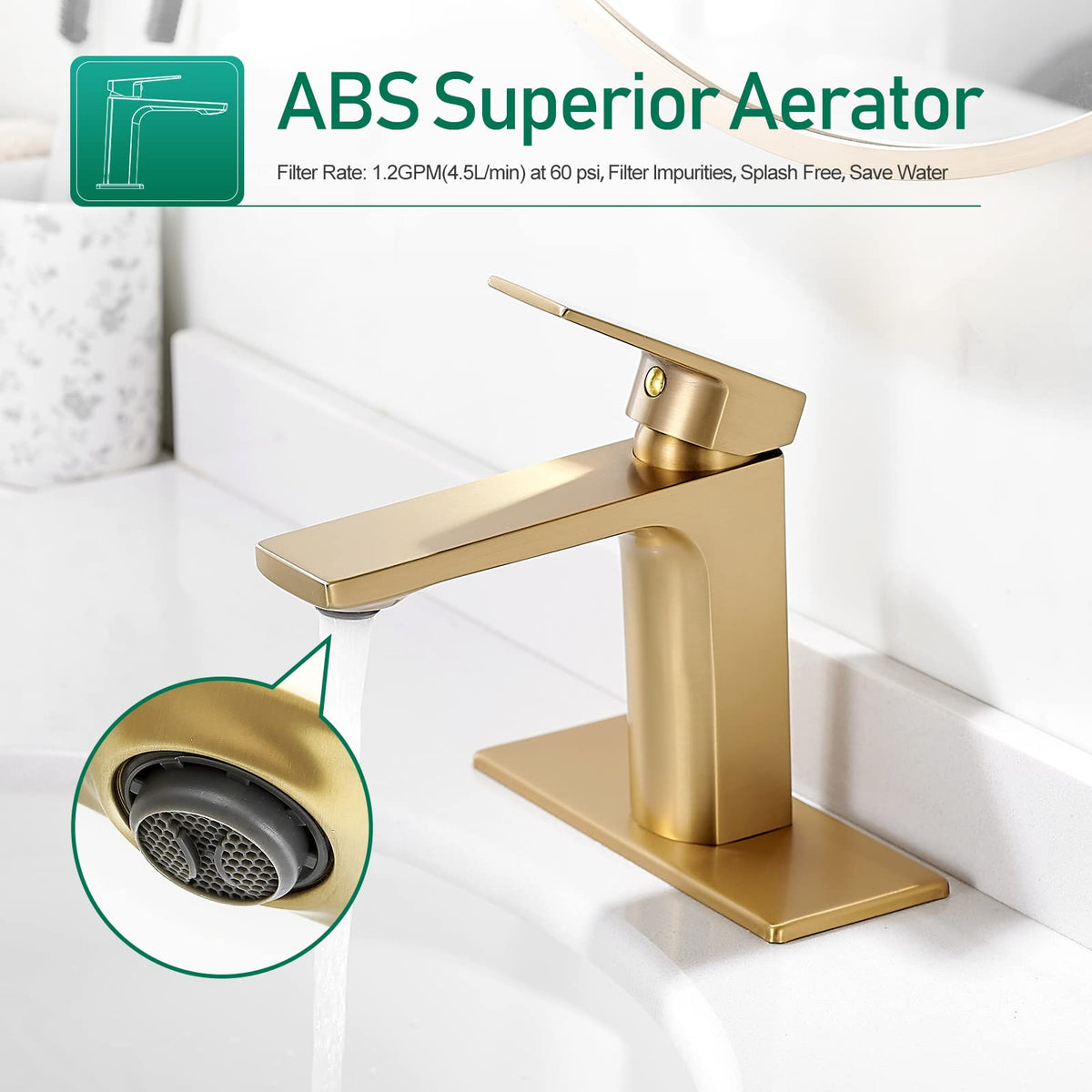 Brushed Nickel Bathroom Faucet Single Handle Bathroom Faucet 1 or 3 Hole Bathroom Sink Faucet with Deck Plate RV Bathroom Faucet 1.2 GPM