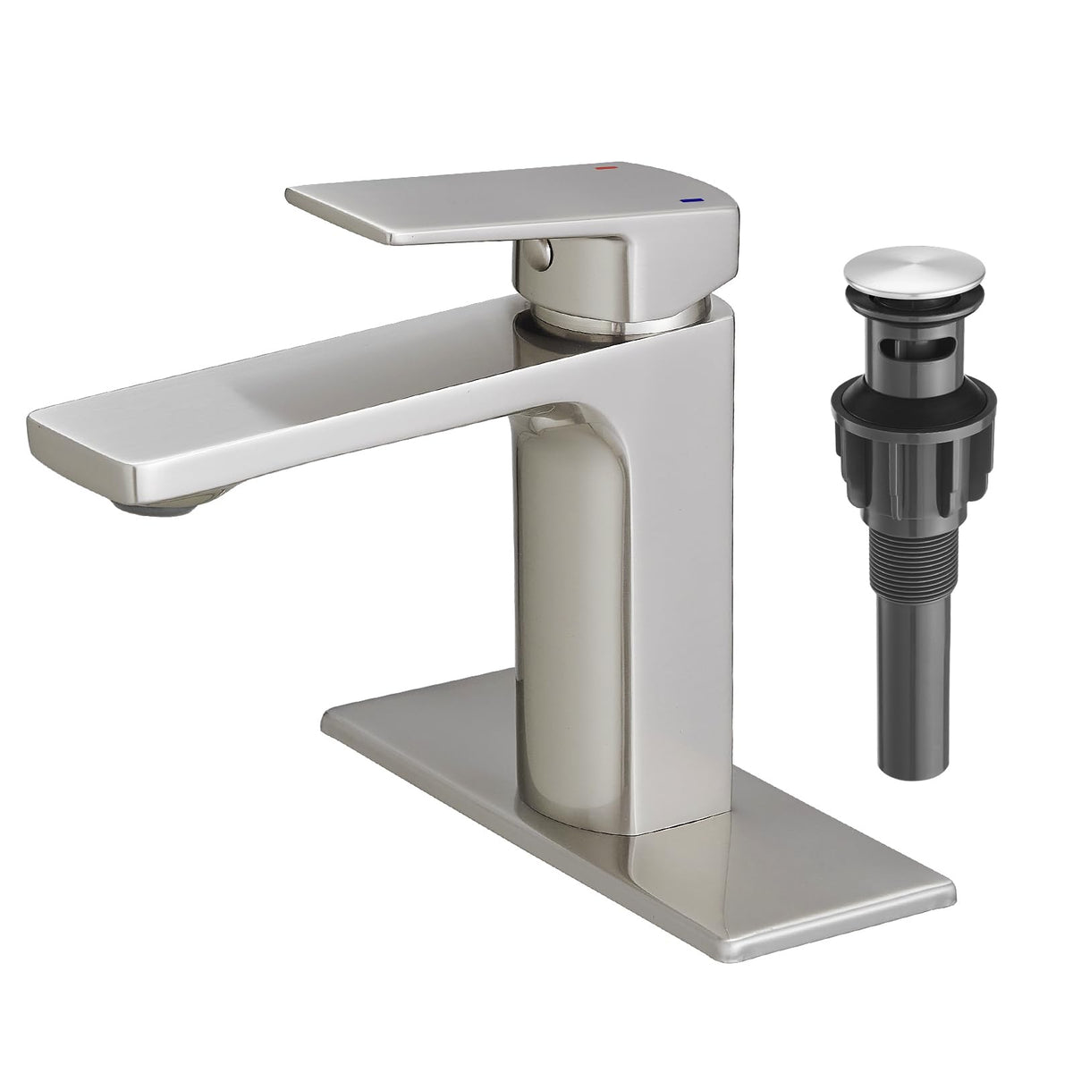 Brushed Nickel Bathroom Faucet Single Handle Bathroom Faucet 1 or 3 Hole Bathroom Sink Faucet with Deck Plate RV Bathroom Faucet 1.2 GPM