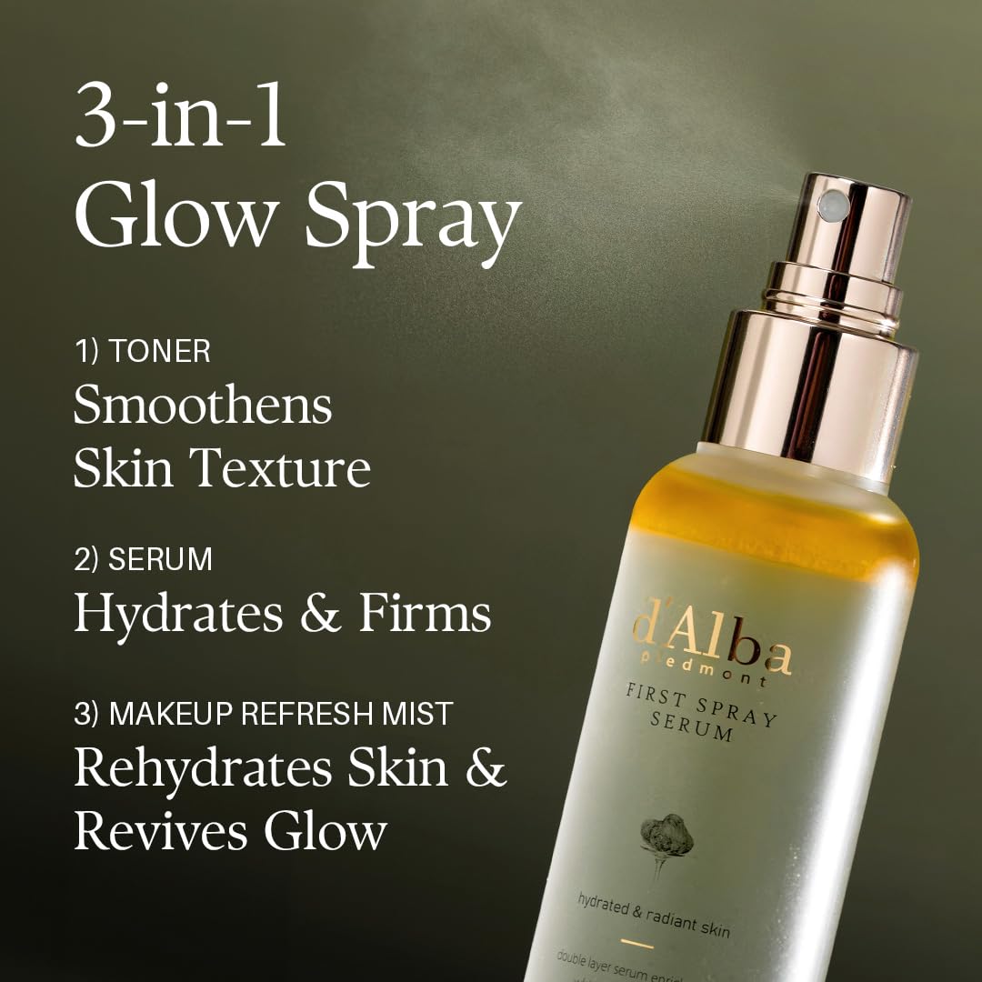 d'alba Piedmont Italian White Truffle Spray Serum, Vegan Skin Care, Light-weight Face Moisturizer, Glow Serum for Radiant Skin, All In One Mist, Korean Skin Care