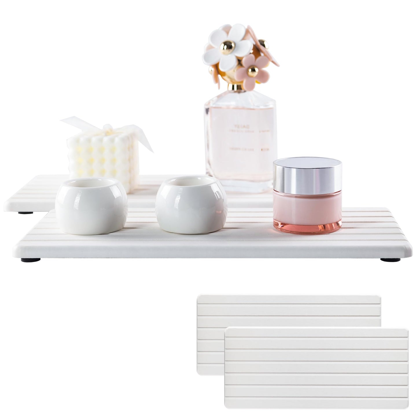 NiuYichee Water Absorbent Diatomite Coasters – Rectangle Grooved Design