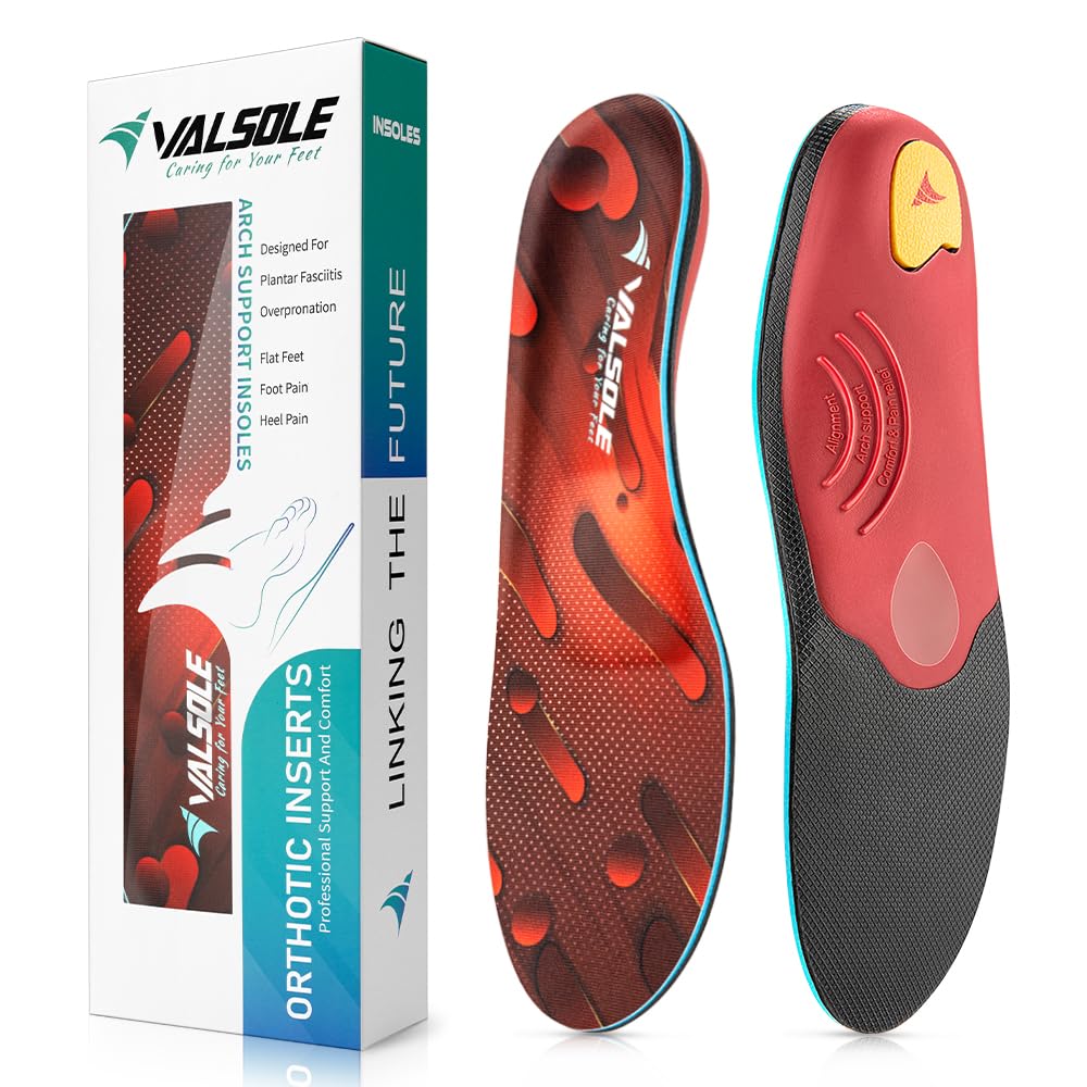 VALSOLE Heavy Duty Support Pain Relief Orthotics - 220+ lbs Plantar Fasciitis High Arch Support Insoles for Men Women, Flat Feet Orthotic Insert, Work Boot Shoe Insole, Absorb Shock with Every Step