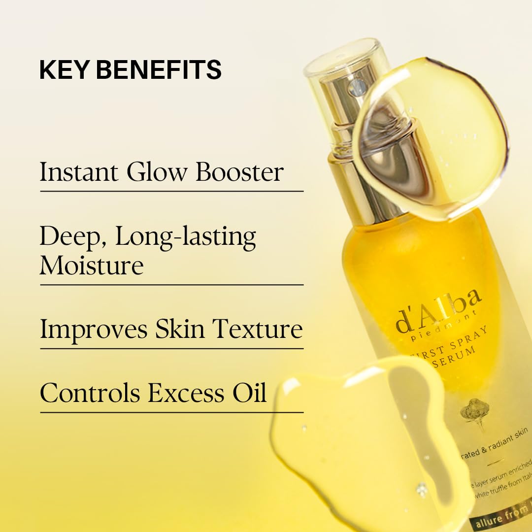 d'alba Piedmont Italian White Truffle Spray Serum, Vegan Skin Care, Light-weight Face Moisturizer, Glow Serum for Radiant Skin, All In One Mist, Korean Skin Care