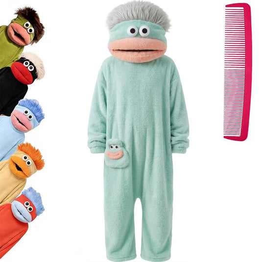 Brrioe Funny Big Mouth Monster Onesie Pajamas with Large Comb – Oversized Plush Fleece Hooded One Piece for Sleep & Party