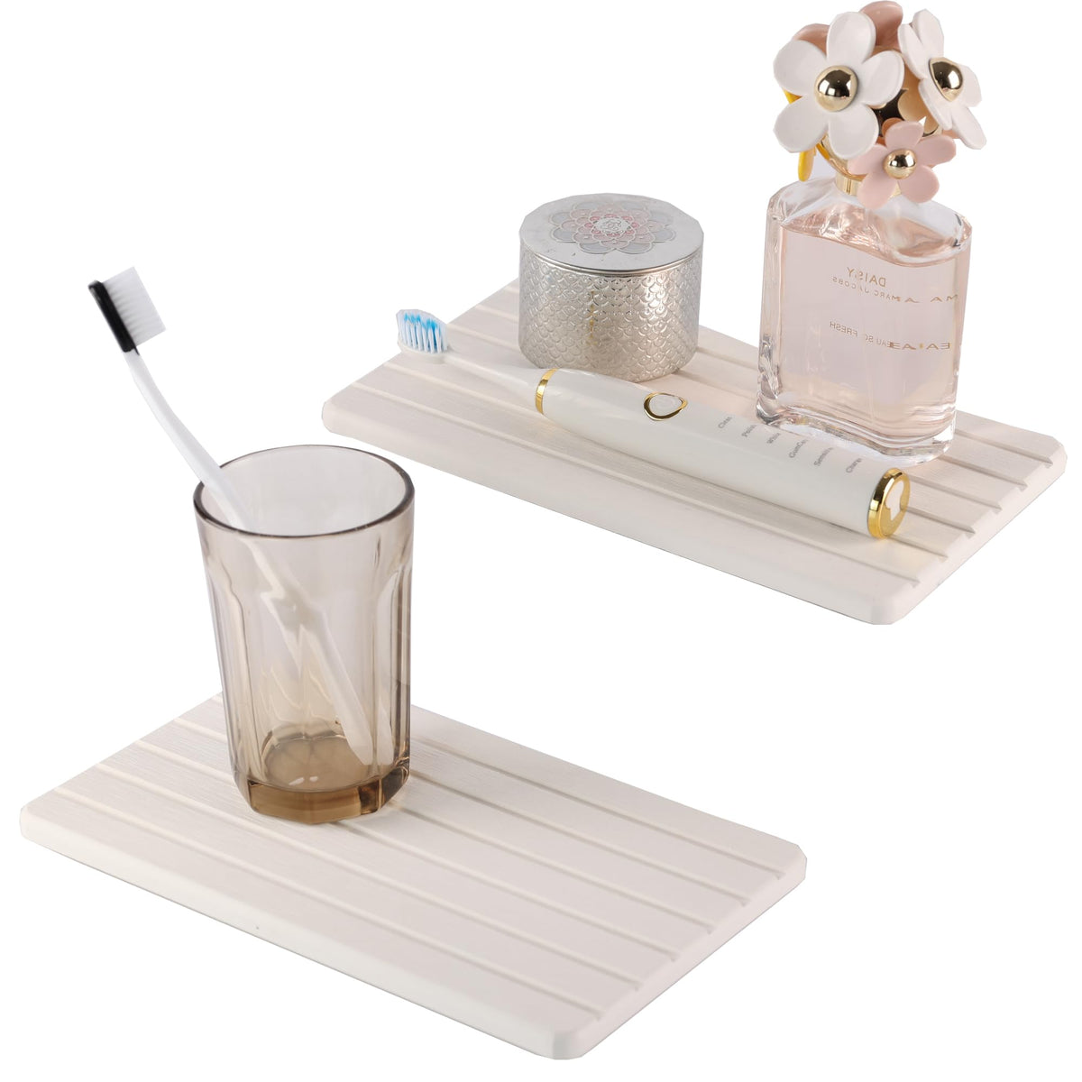 NiuYichee Water Absorbent Diatomite Coasters – Rectangle Grooved Design