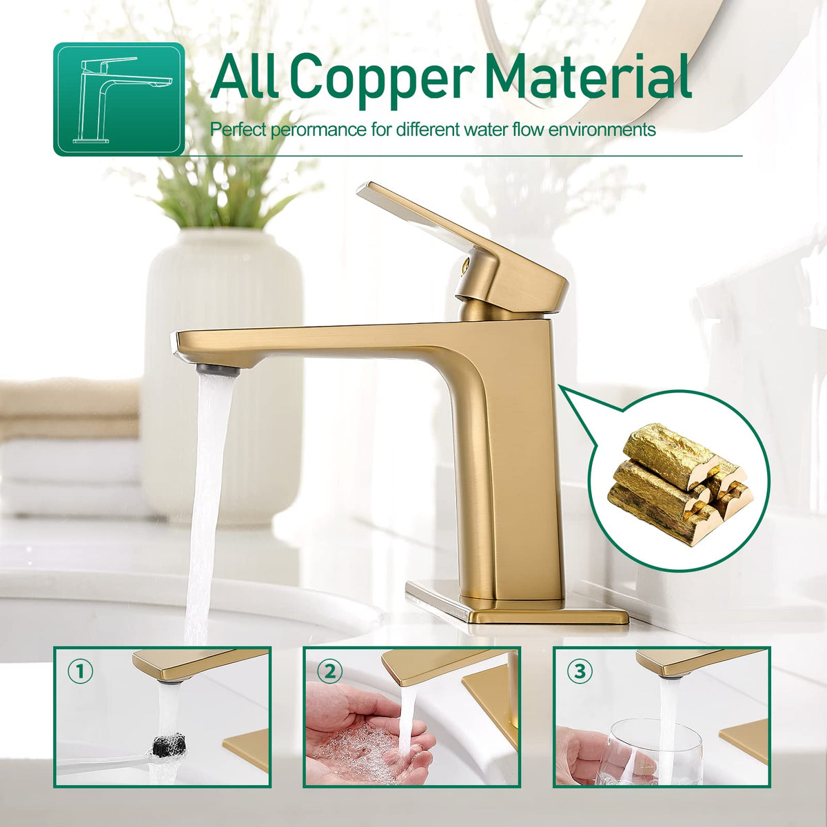 Brushed Nickel Bathroom Faucet Single Handle Bathroom Faucet 1 or 3 Hole Bathroom Sink Faucet with Deck Plate RV Bathroom Faucet 1.2 GPM
