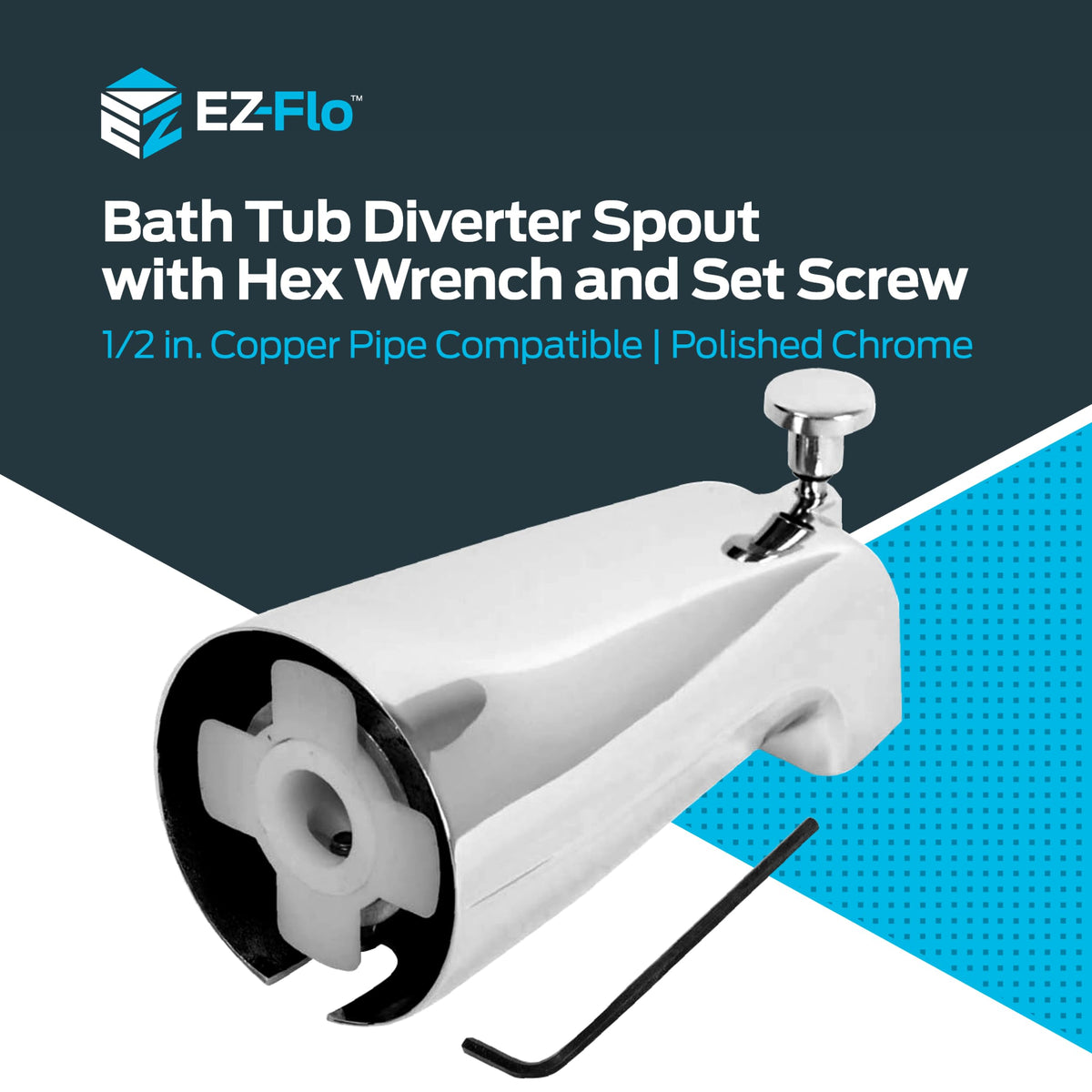 EZ-FLO 15088 Sturdy Zinc Slide-On Bath Tub Diverter Spout with Hex Wrench and Set Screw, 1/2-inch Copper Pipe, Brushed Nickel