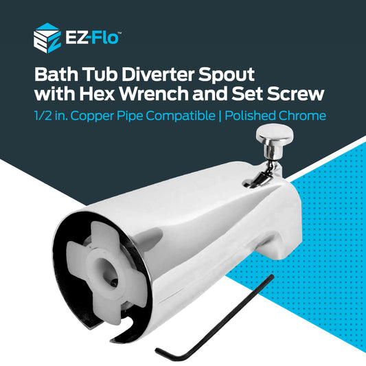 EZ-FLO 15088 Sturdy Zinc Slide-On Bath Tub Diverter Spout with Hex Wrench and Set Screw, 1/2-inch Copper Pipe, Brushed Nickel