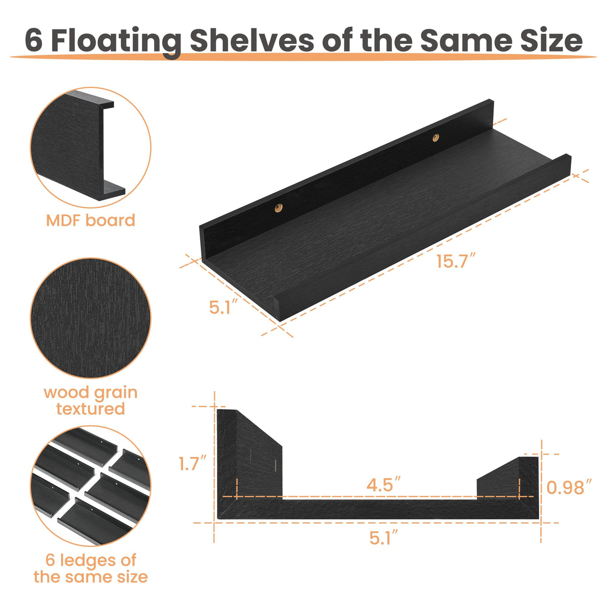 upsimples Floating Shelves for Wall Set of 6