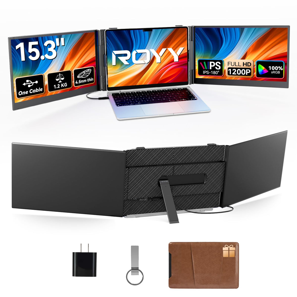 ROYY 14"/15.6"/16" Laptop Screen Extender, 1080P FHD IPS/2.5K Portable Monitor