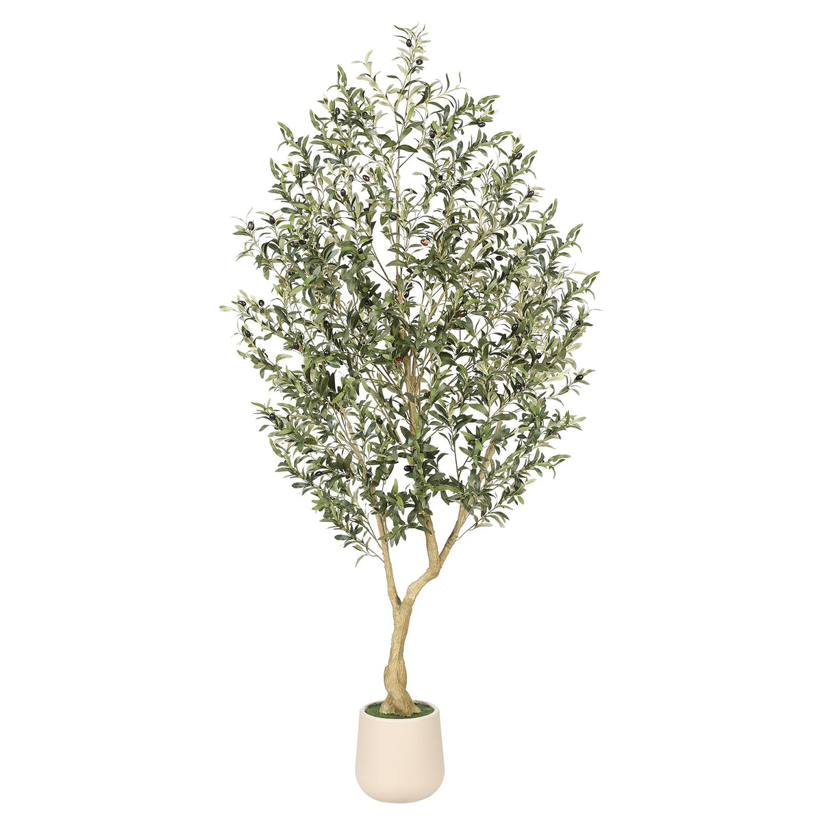 Realead Olive Trees Artificial Indoor, Tall Faux Olive Tree White Tall Planter, Large Fake Olive Tree in Pot with Natural Wood Trunk and Lifelike Fruits for Home Office Decor