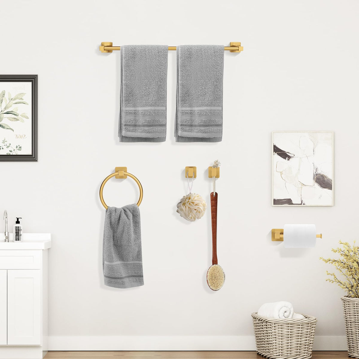 Ntipox 5 Pieces Bathroom Hardware Accessories Set,Stainless Steel 23.6" Hand Towel Bar Set, Toilet Paper Holder, Towel Holder for Bathroom,Towel Rack Set
