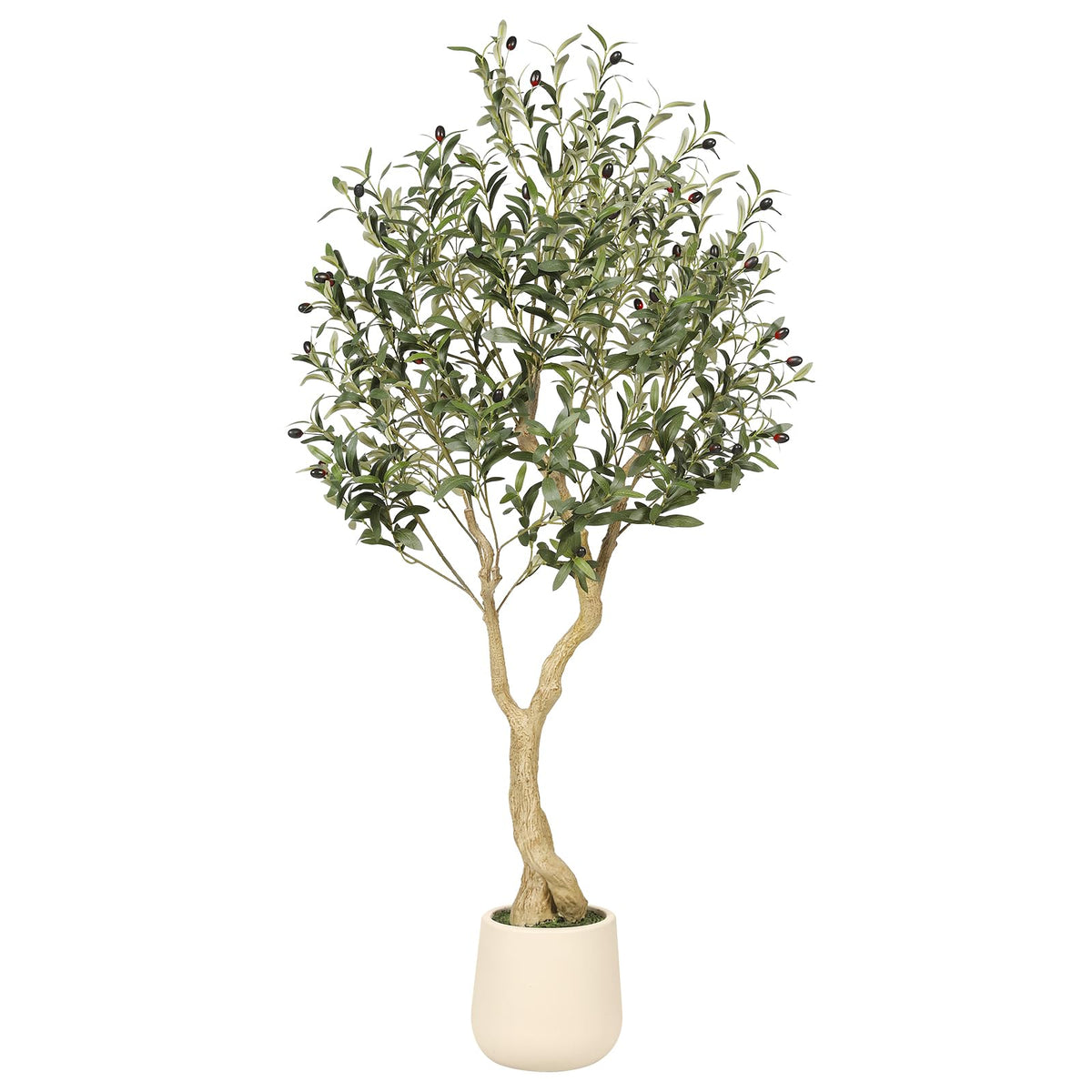 Realead Olive Trees Artificial Indoor, Tall Faux Olive Tree White Tall Planter, Large Fake Olive Tree in Pot with Natural Wood Trunk and Lifelike Fruits for Home Office Decor