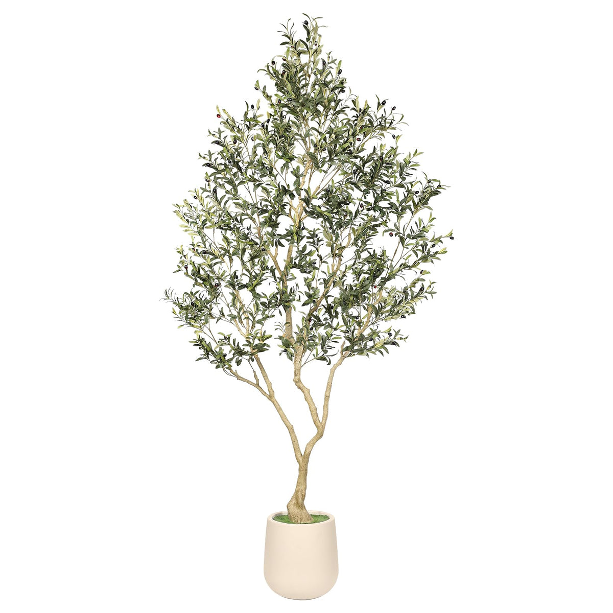 Realead Olive Trees Artificial Indoor, Tall Faux Olive Tree White Tall Planter, Large Fake Olive Tree in Pot with Natural Wood Trunk and Lifelike Fruits for Home Office Decor