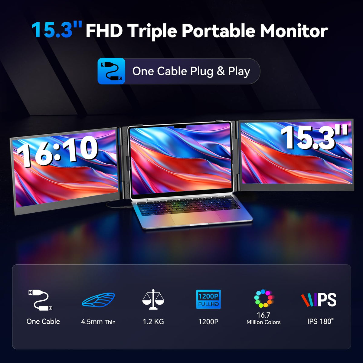 ROYY 14"/15.6"/16" Laptop Screen Extender, 1080P FHD IPS/2.5K Portable Monitor