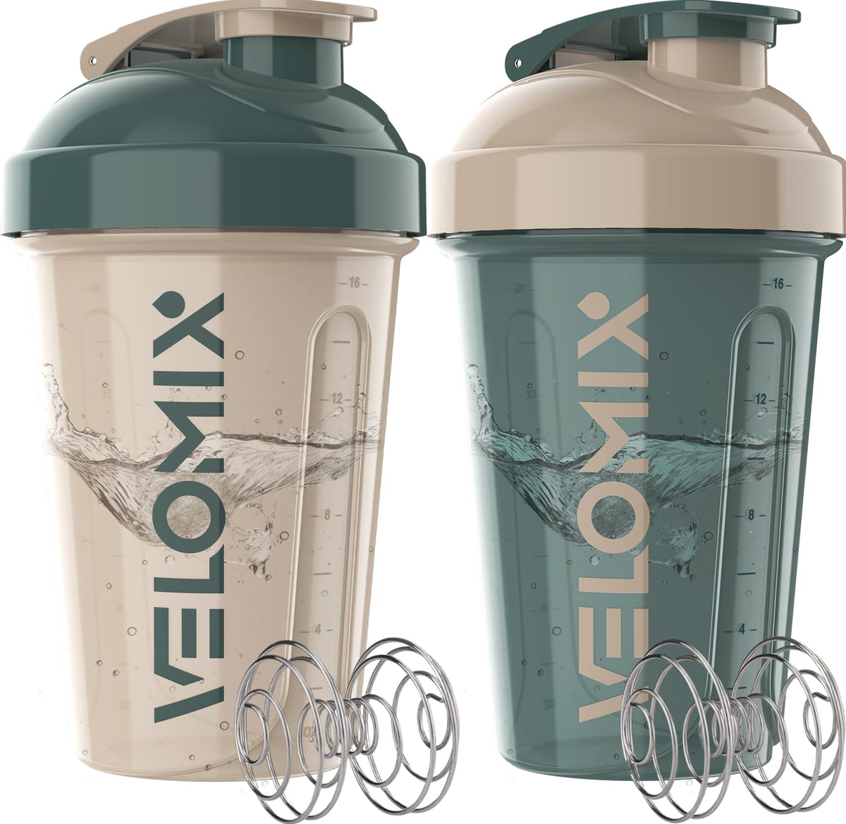 VELOMIX 2 Pack 20oz Protein Shaker Bottle for Protein Mixes