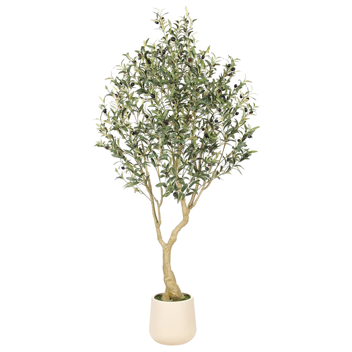 Realead Olive Trees Artificial Indoor, Tall Faux Olive Tree White Tall Planter, Large Fake Olive Tree in Pot with Natural Wood Trunk and Lifelike Fruits for Home Office Decor