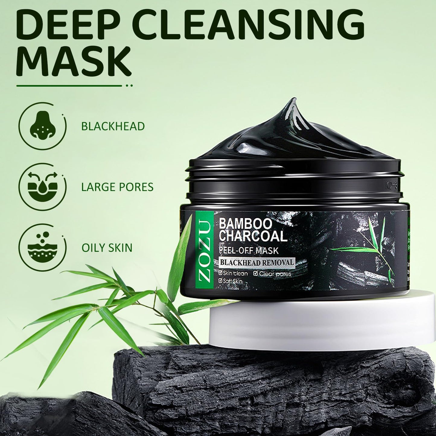 Blackhead Remover Mask | Bamboo Charcoal Peel Off Face Mask for Deep Pore Cleansing