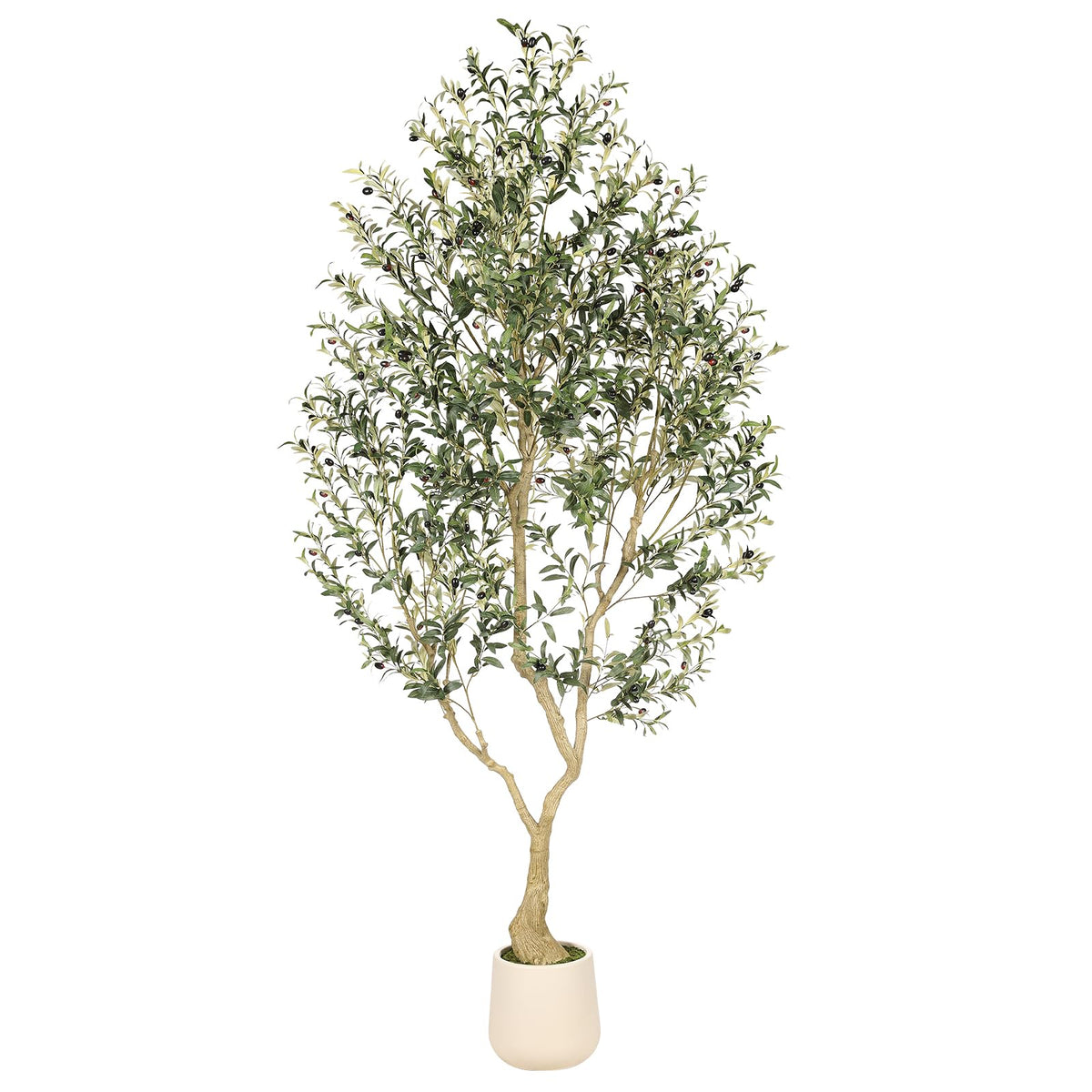 Realead Olive Trees Artificial Indoor, Tall Faux Olive Tree White Tall Planter, Large Fake Olive Tree in Pot with Natural Wood Trunk and Lifelike Fruits for Home Office Decor