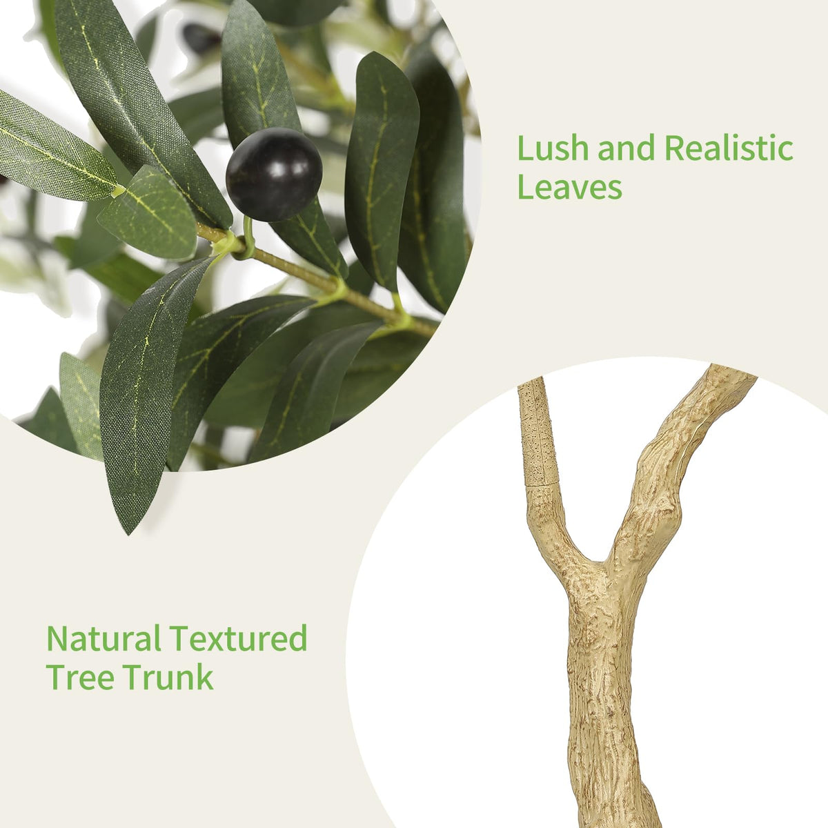 Realead Olive Trees Artificial Indoor, Tall Faux Olive Tree White Tall Planter, Large Fake Olive Tree in Pot with Natural Wood Trunk and Lifelike Fruits for Home Office Decor