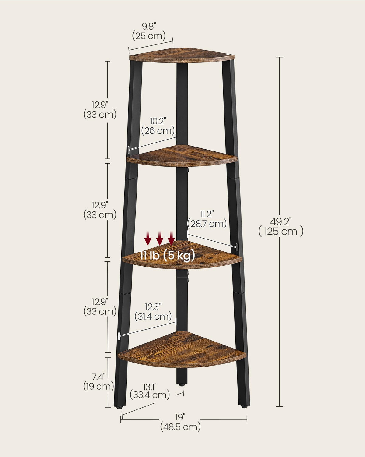 VASAGLE Corner Shelf Stand, 4-Tier Corner Bookshelf, Industrial Ladder Shelf, Plant Stand for Living Room, Office, Kitchen, Rustic Brown and Matte Black ULLS34X 🍁 All In One Marketplace Canada