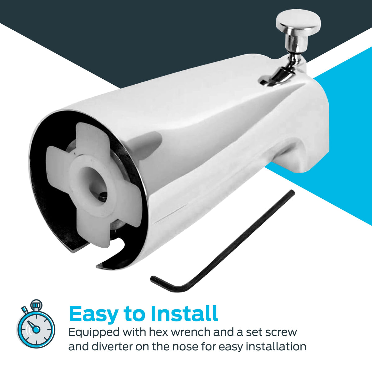 EZ-FLO 15088 Sturdy Zinc Slide-On Bath Tub Diverter Spout with Hex Wrench and Set Screw, 1/2-inch Copper Pipe, Brushed Nickel