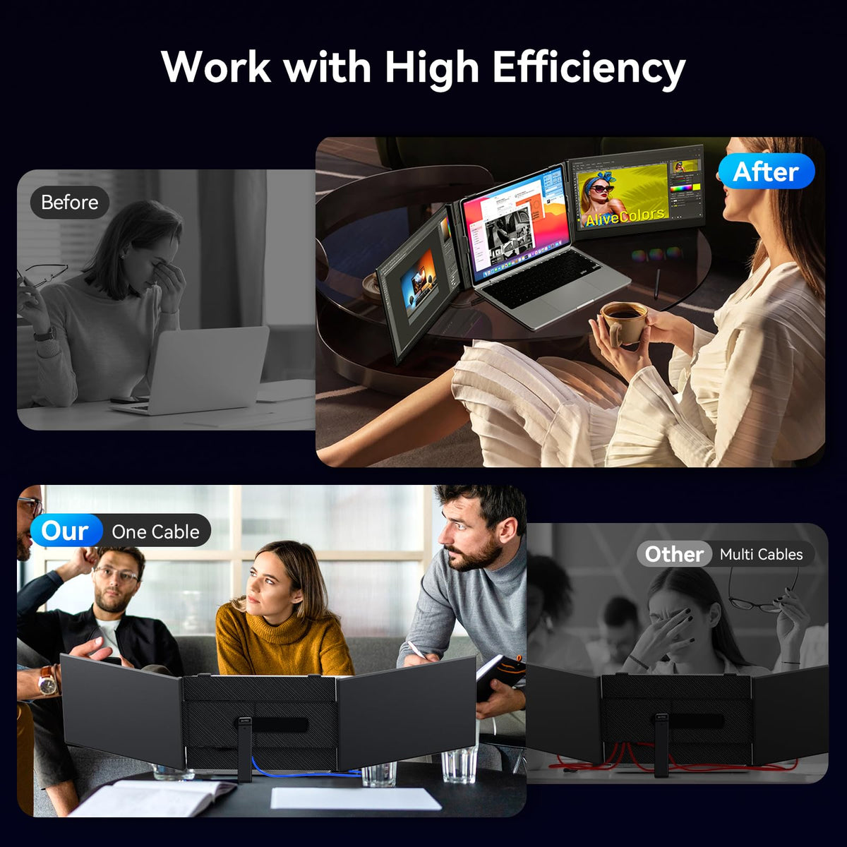 ROYY 14"/15.6"/16" Laptop Screen Extender, 1080P FHD IPS/2.5K Portable Monitor