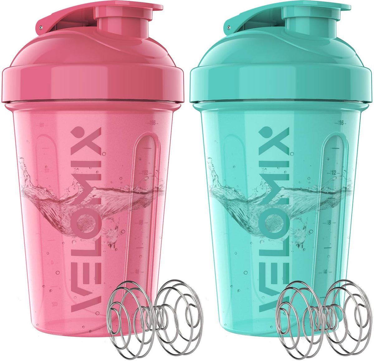 VELOMIX 2 Pack 20oz Protein Shaker Bottle for Protein Mixes