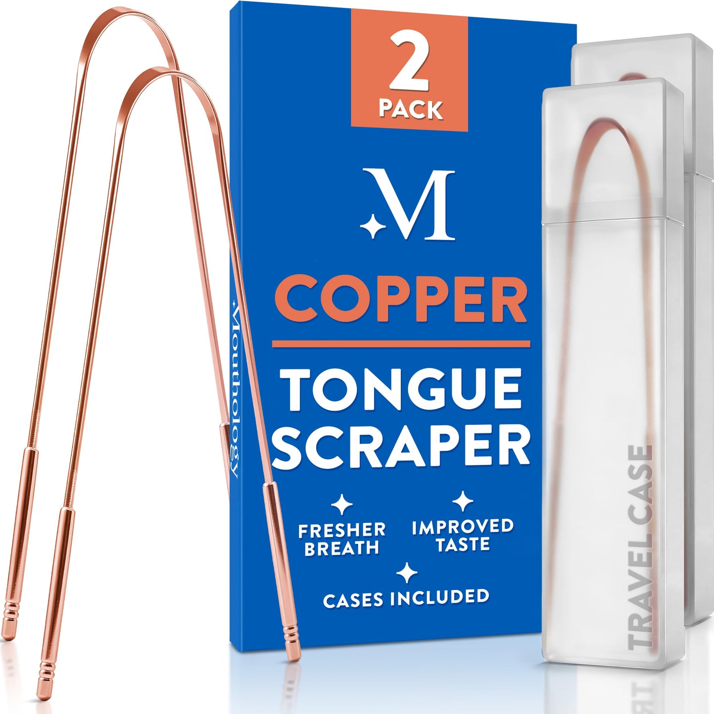 Mouthology Tongue Scraper for Adults – Stainless Steel Tongue Cleaner with Travel Case