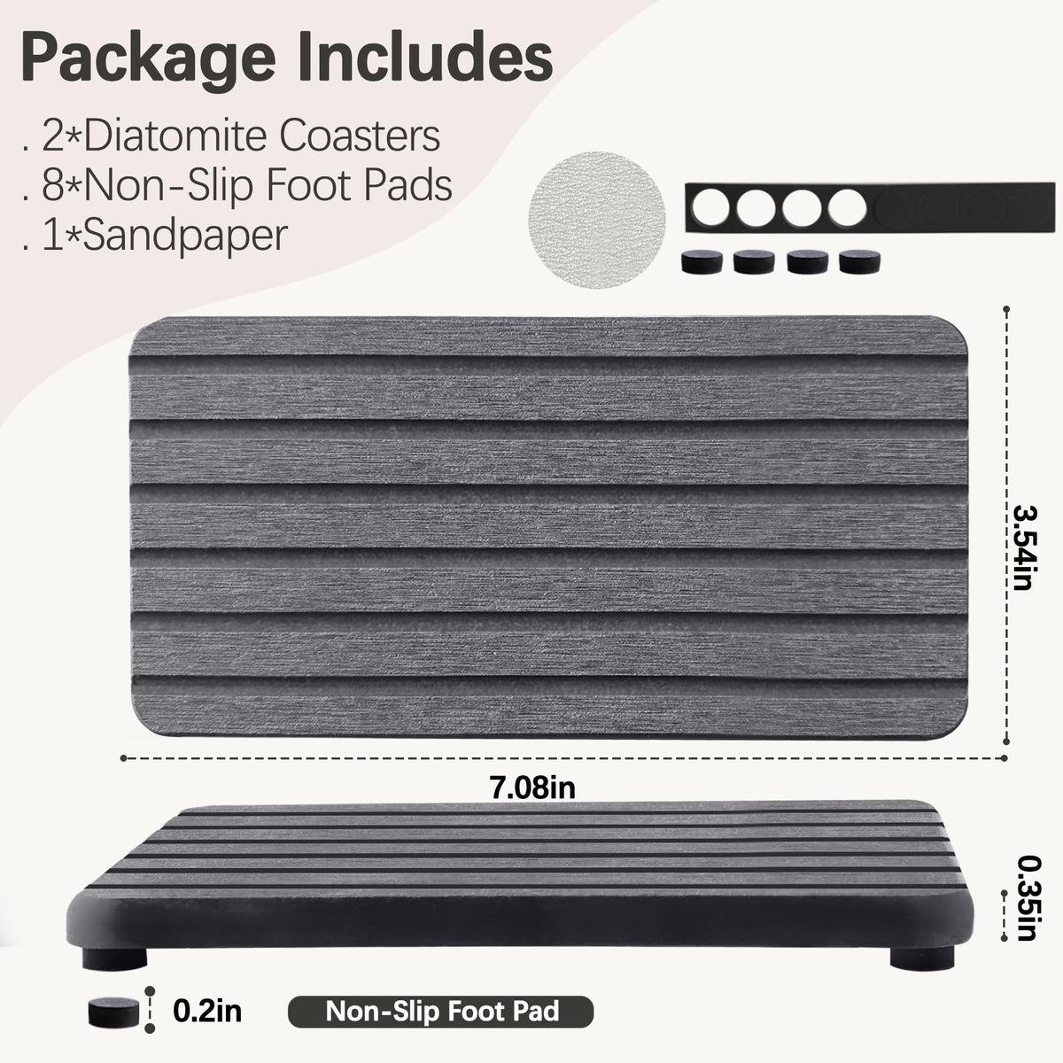 NiuYichee Water Absorbent Diatomite Coasters – Rectangle Grooved Design