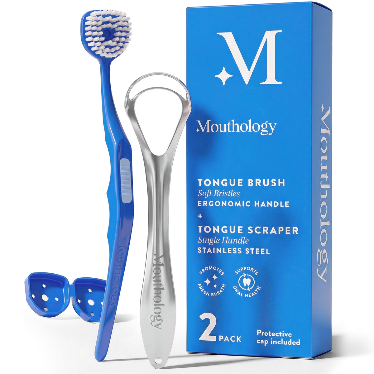 Mouthology Tongue Scraper for Adults – Stainless Steel Tongue Cleaner with Travel Case