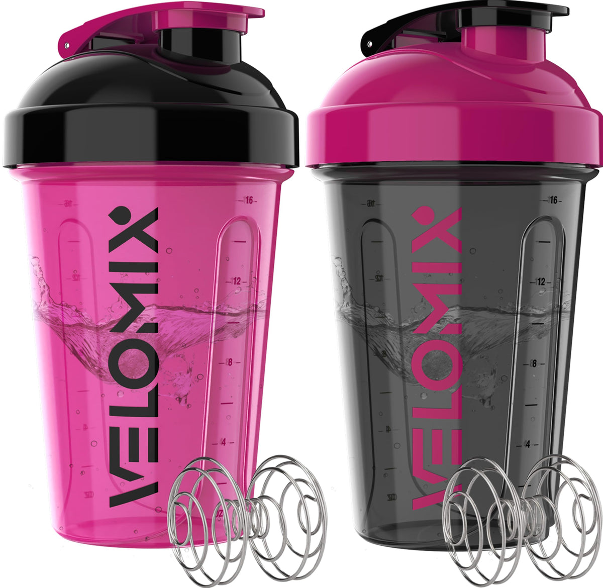 VELOMIX 2 Pack 20oz Protein Shaker Bottle for Protein Mixes