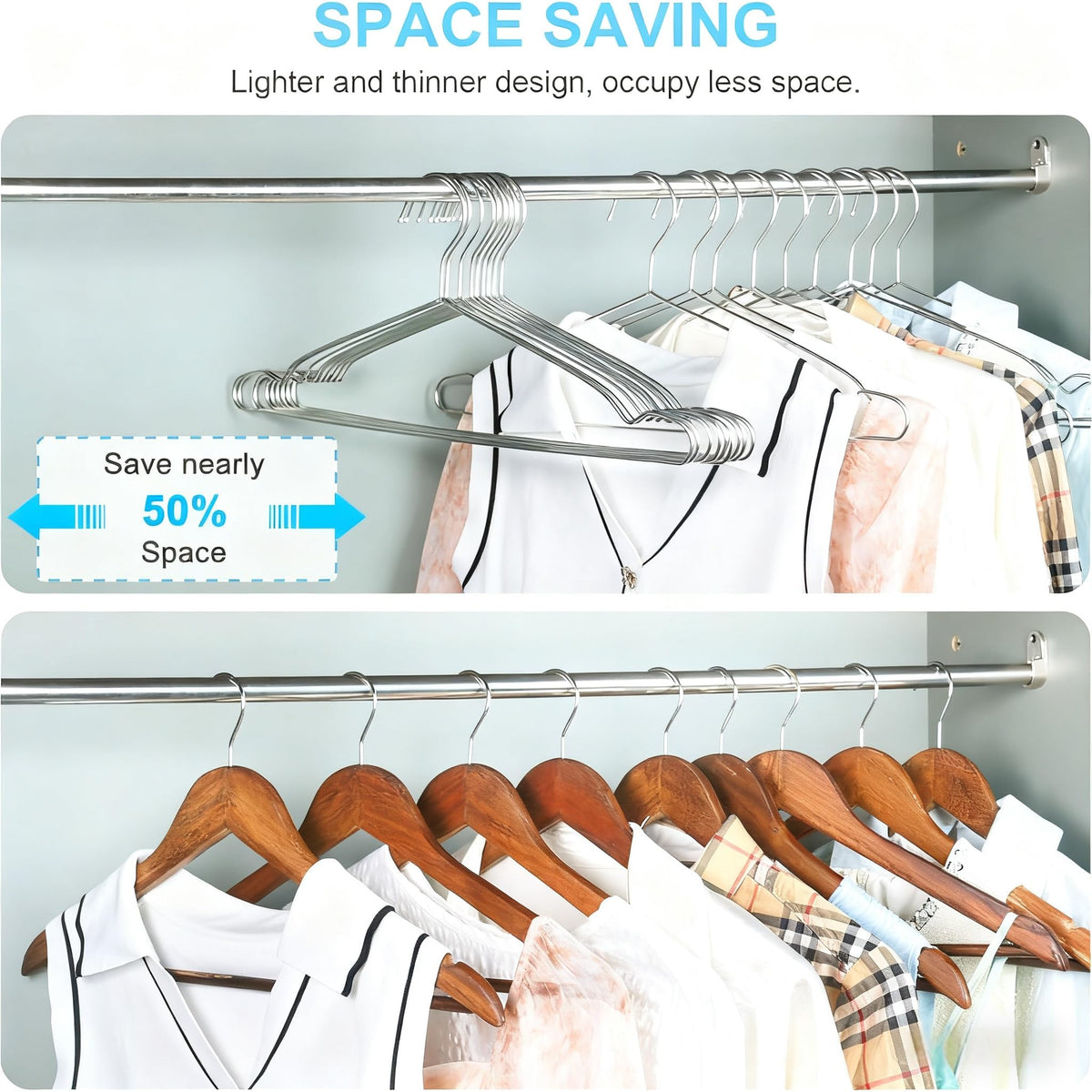 Seropy Stainless Steel Wire Hangers - Heavy Duty Clothes Hangers Bulk