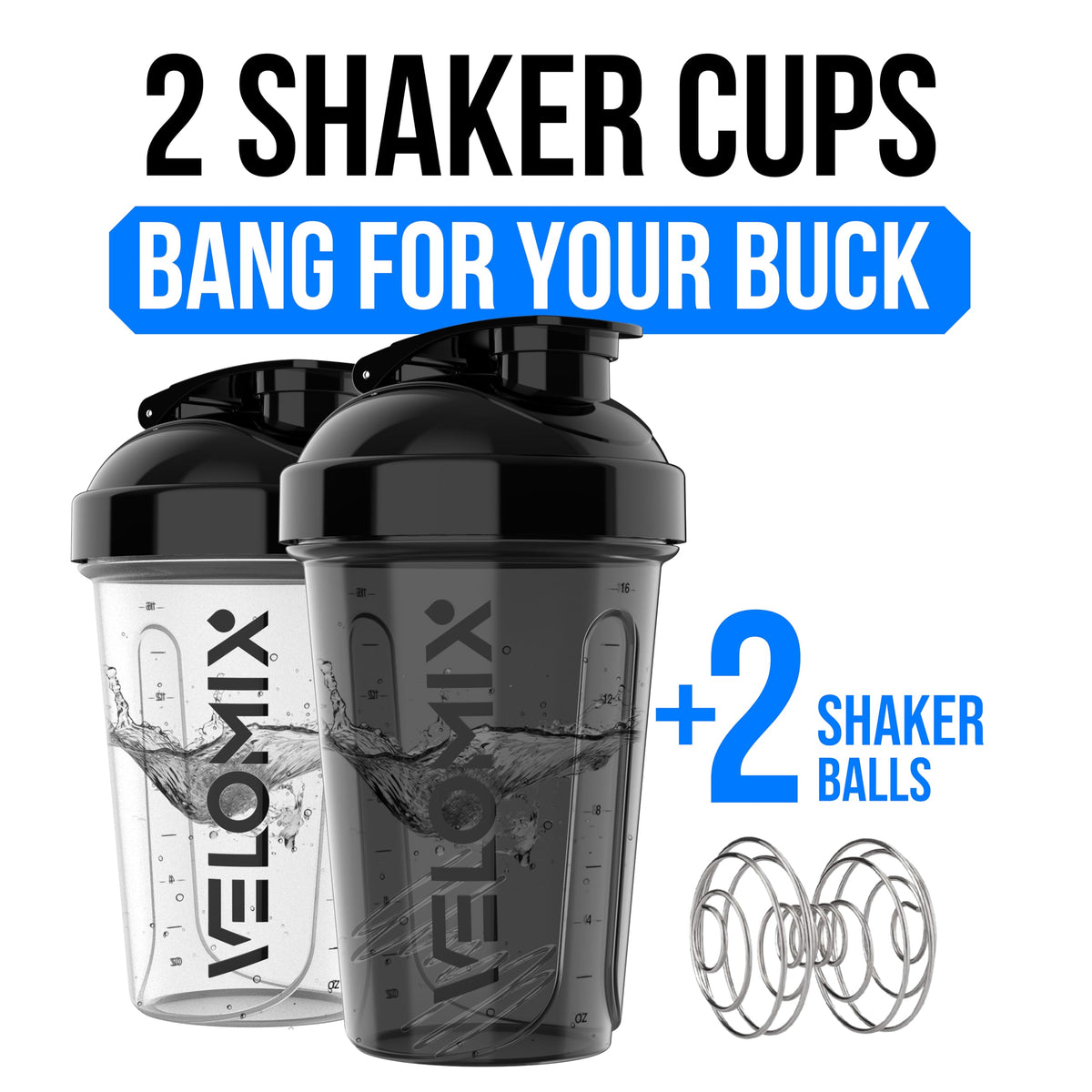 VELOMIX 2 Pack 20oz Protein Shaker Bottle for Protein Mixes