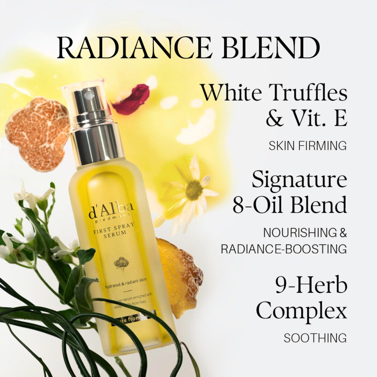 d'alba Piedmont Italian White Truffle Spray Serum, Vegan Skin Care, Light-weight Face Moisturizer, Glow Serum for Radiant Skin, All In One Mist, Korean Skin Care