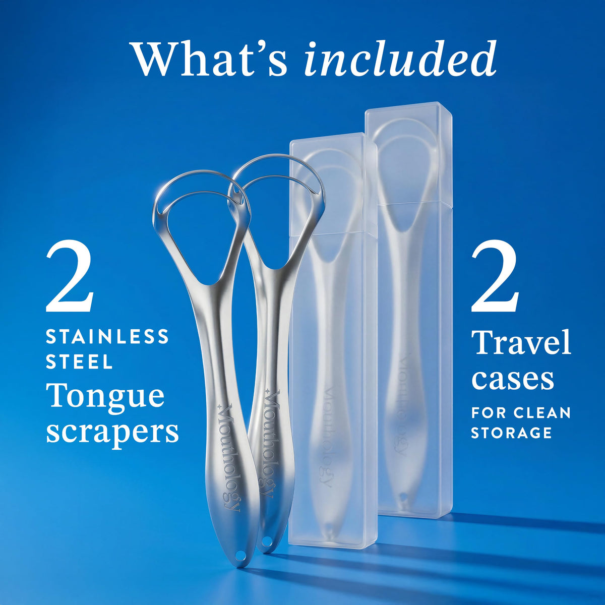 Mouthology Tongue Scraper for Adults – Stainless Steel Tongue Cleaner with Travel Case