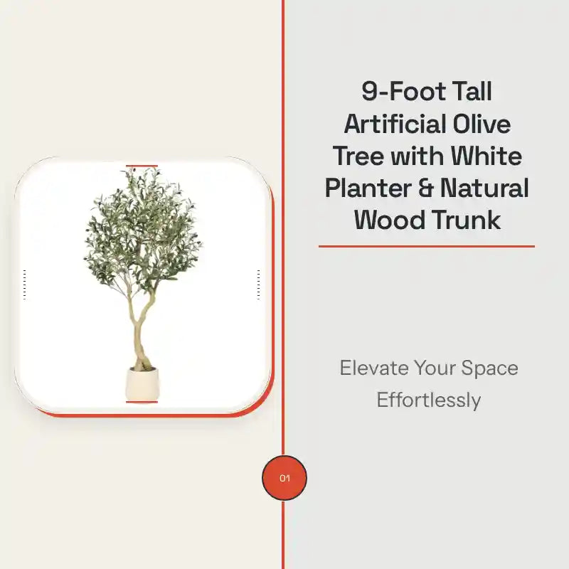 9-Foot Tall Artificial Olive Tree with White Planter & Natural Wood Trunk by@Outfy