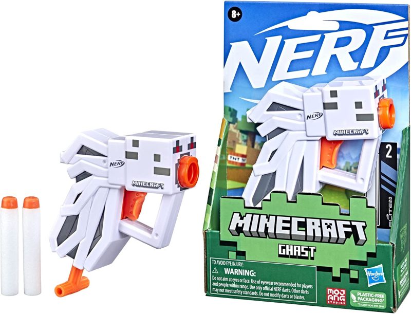 Hasbro Nerf MicroShots Minecraft Ghast Mini Blaster, Minecraft Ghast Mob Design, Includes 2 Official Nerf Elite Darts, Pull-Down Priming Handle, F4421 - Image 4