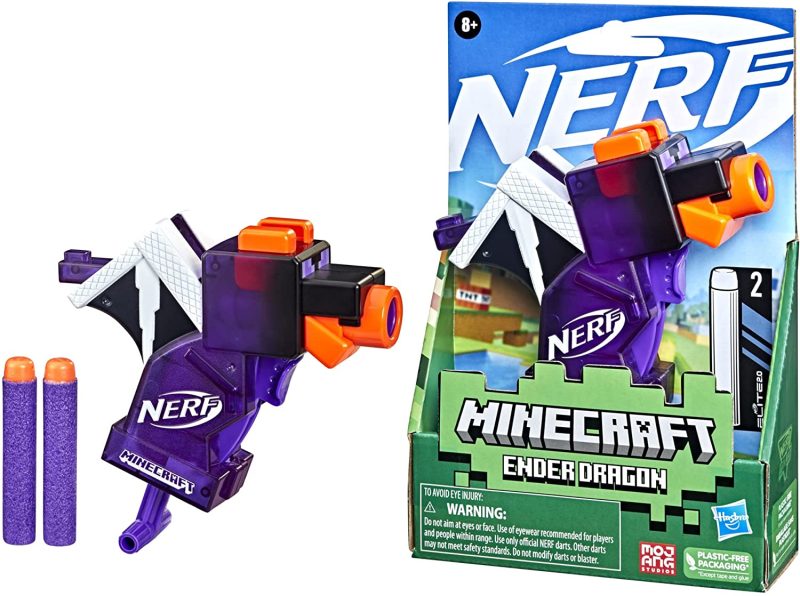 Hasbro Nerf MicroShots Minecraft Ender Dragon Mini Blaster, Minecraft Dragon Mob Design, Includes 2 Official Nerf Elite Darts, Priming Handle, F4423 - Image 5