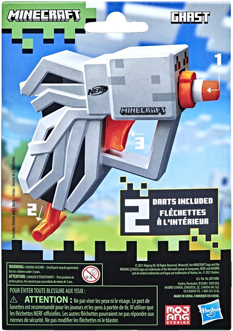 Hasbro Nerf MicroShots Minecraft Ghast Mini Blaster, Minecraft Ghast Mob Design, Includes 2 Official Nerf Elite Darts, Pull-Down Priming Handle, F4421 - Image 6
