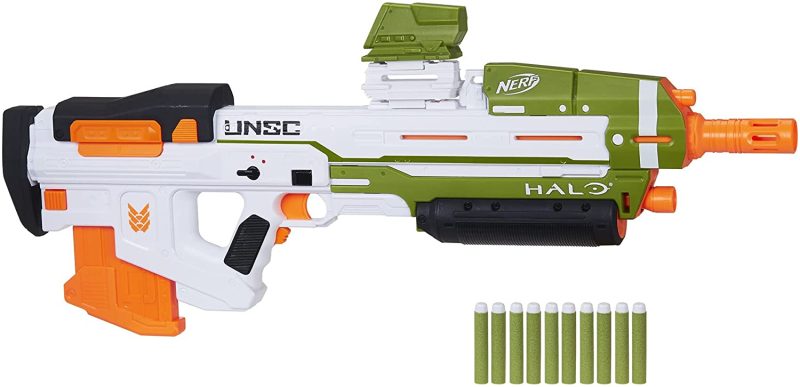NERF Halo MA40 Motorized Dart Blaster -- Includes Removable 10-Dart Clip, 10 Official Elite Darts, and Attachable Rail Riser , White